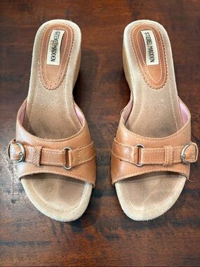 Steve Madden Tan Leather Buckle Slide Mules